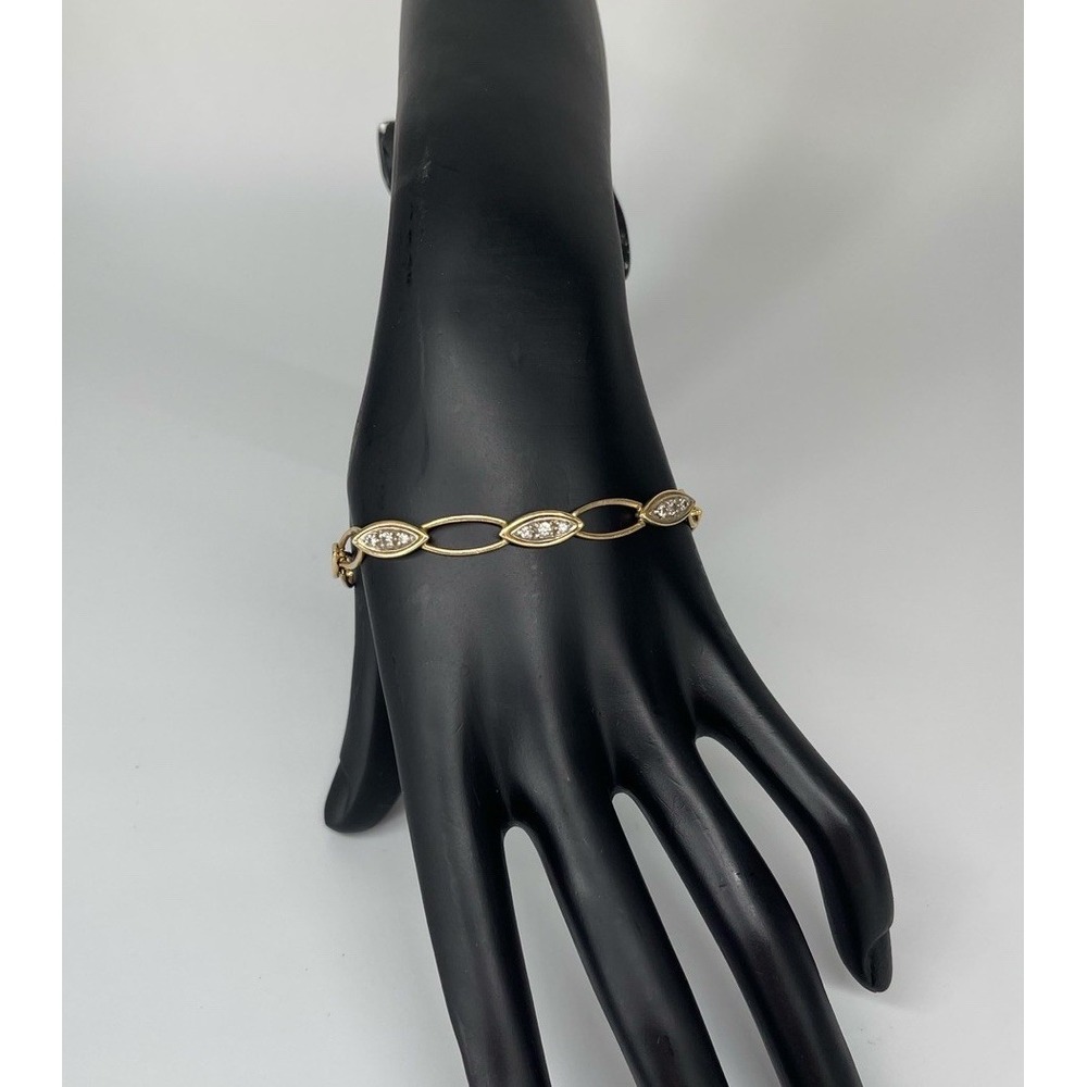 Vintage 14K‎ Gold Marquise Link Bracelet Clear Stone Accents Estate 8.09g